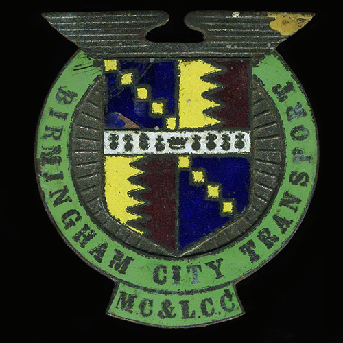 Birmingham City Transport MC & L C C car badge