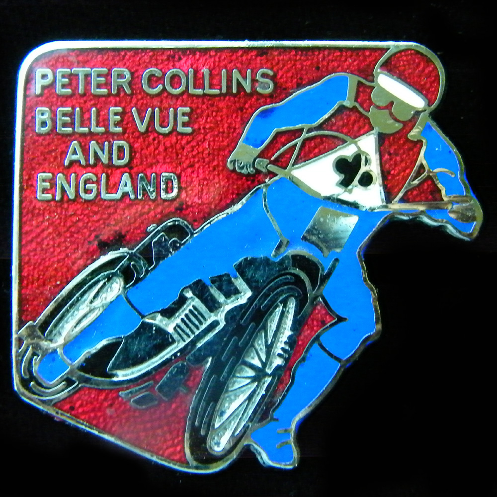 PETER COLLINS FAREWELL METING--1987--BELLE VUE ACES--SPEEDWAY BADGE-SILVER METAL£4.20