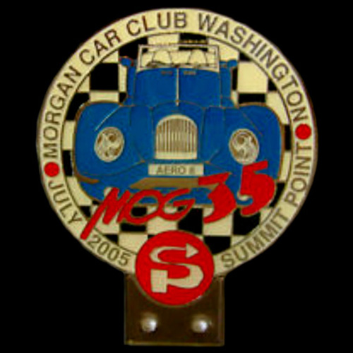 Morgan Club Washington July 2005 Summmit Point Blue Car.  Car Badge