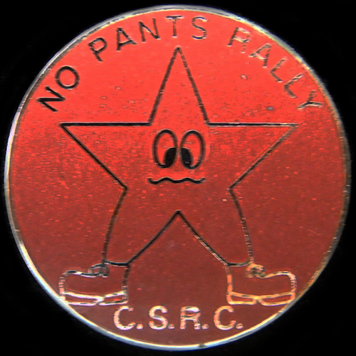 No Pants Rally lapel badge