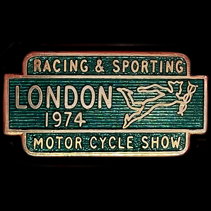 Racing & Sporting Motor Cycle Show 1974 Lapel badge