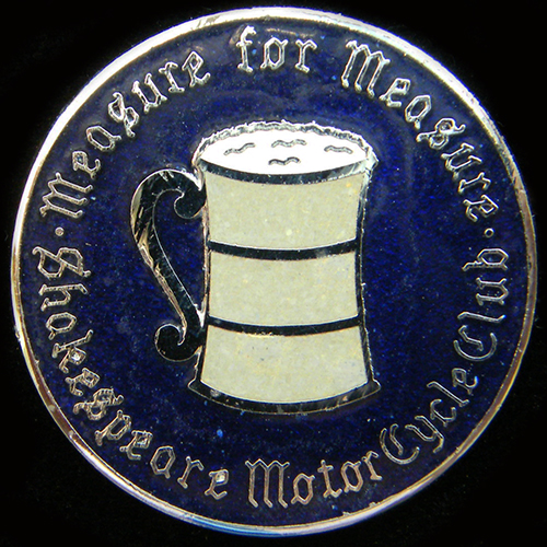 Shakespeare Motor Cycle Club Rally pin badge