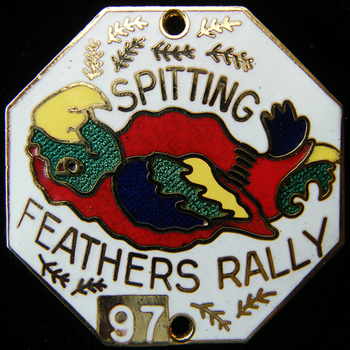 Spitting Feathers Rally pin badge