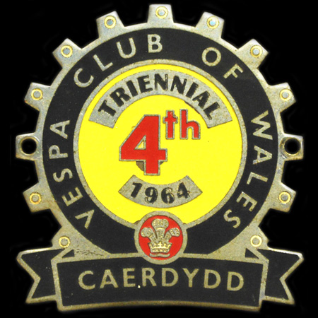 Vespa Club of Wales 4th Triennial Caerdydd 1964 Cog Badge