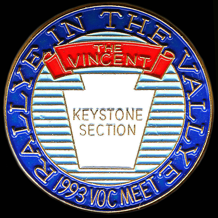 Vincent Keystone Rally in the Valley pin badge