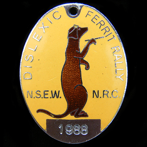 Dislexic Ferrit Rally pin badge