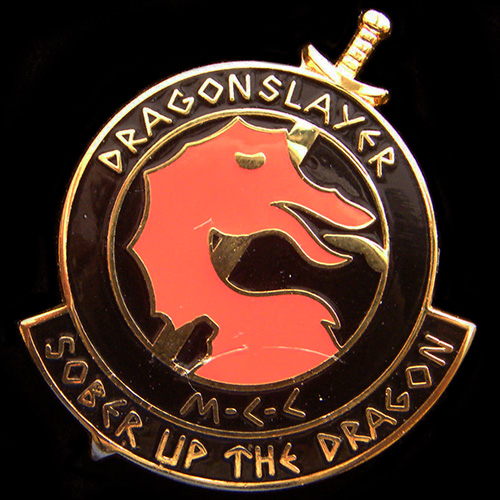Sober up the Dragon Rally lapel badge