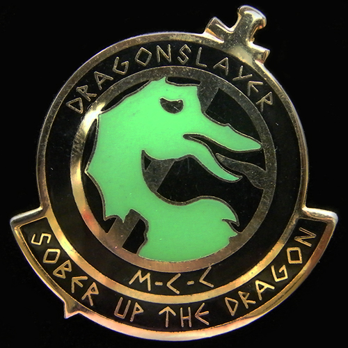 Sober up the Dragon Rally lapel badge