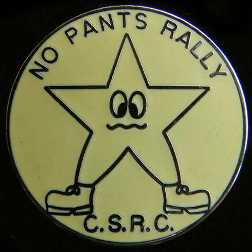 No Pants Rally lapel badge