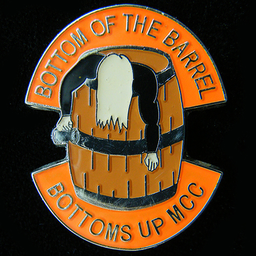 Bottom of the Barrel Rally pin badge
