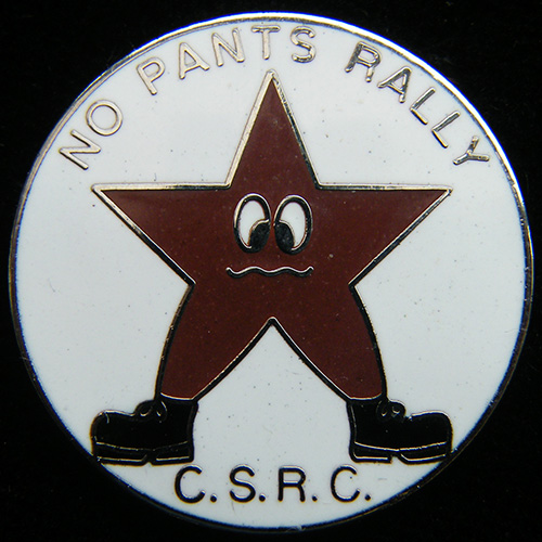 No Pants Rally lapel badge