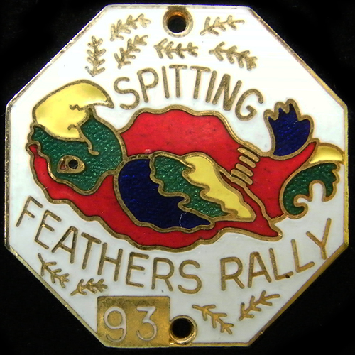 Spitting Feathers Rally pin badge