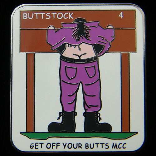 Buttstock Rally pin badge