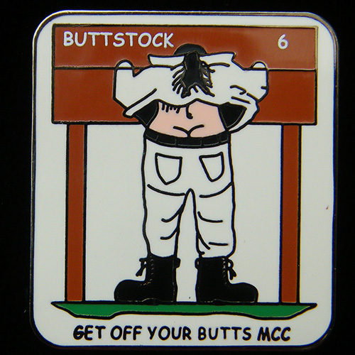 Buttstock Rally pin badge
