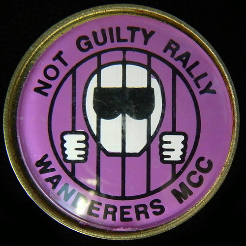 Not Guilty Rally pin badge