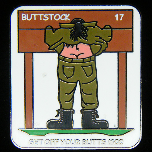 Buttstock Rally pin badge