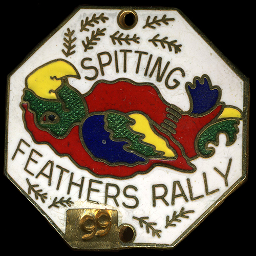 Spitting Feathers Rally pin badge