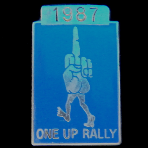 One Up Rally pin badge