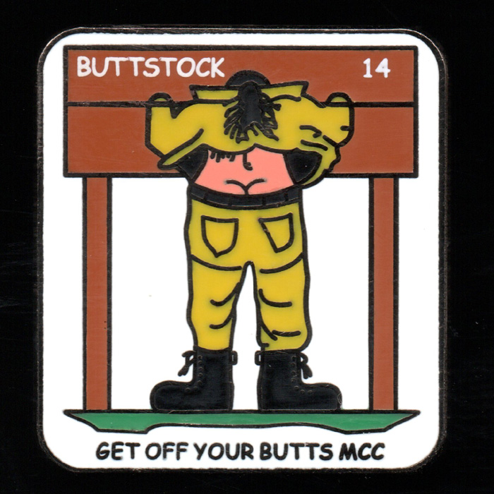 Buttstock Rally pin badge