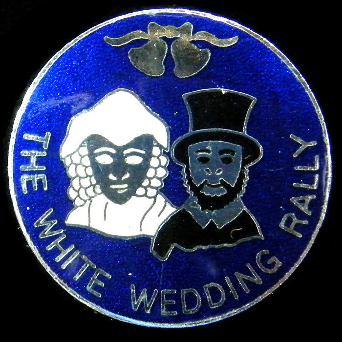 White Wedding Rally pin badge