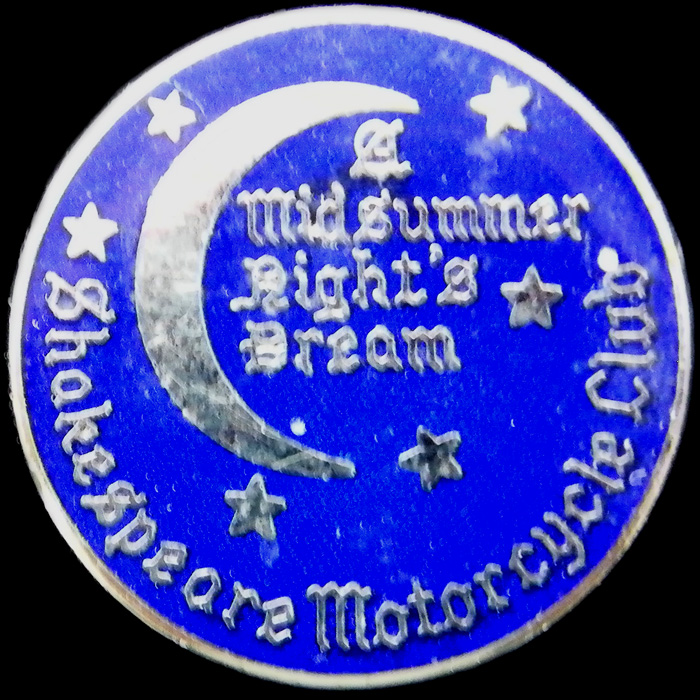 Shakespeare Motor Cycle Club Rally pin badge
