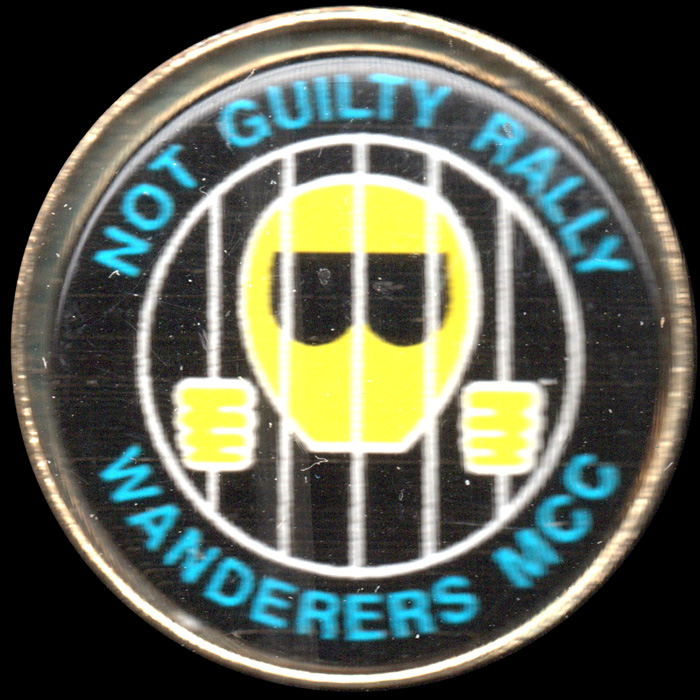 Not Guilty Rally pin badge