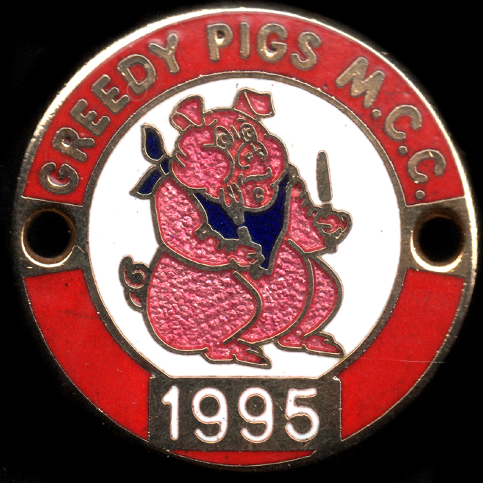 Greedy Pigs Rally pin badge