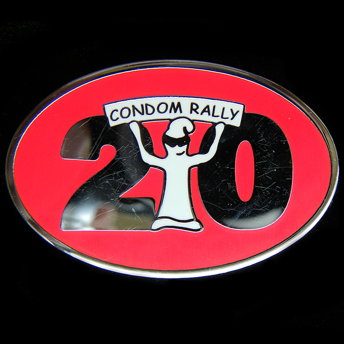 Condom Rally pin badge