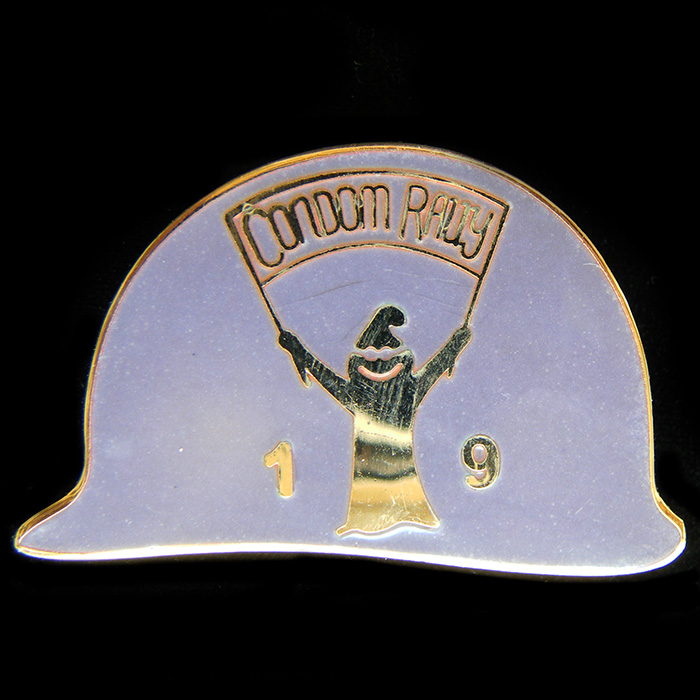 Condom Rally pin badge