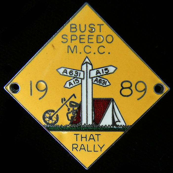 That rally 1989 Bust Speedo pin badge