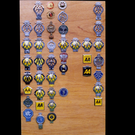 Dave Leverage's Display of AA International car badges l