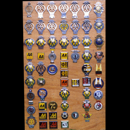 Dave Leverage's Display of AA International car badges 