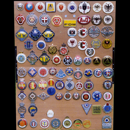 Dave Leverage's Display of International car badges 