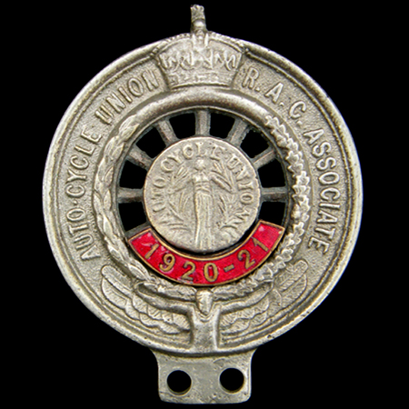 Auto Cycle Union. R.A.C. Associate 1920 - 21 Motor Cycle Badge  