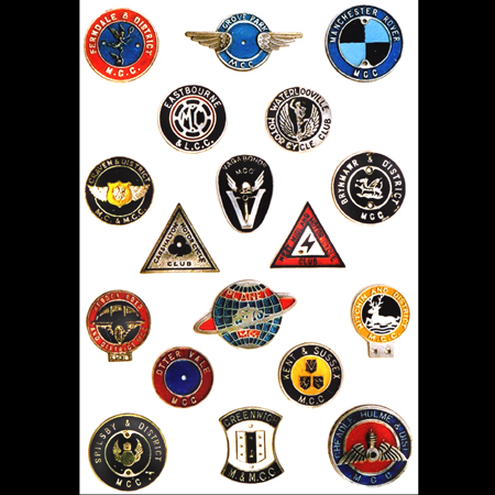 Display of Alluminium UK  Motor Cycle Club badges