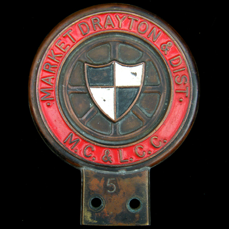 Market Drayton & District Motor Cycle & Light Car Club. Car Badge